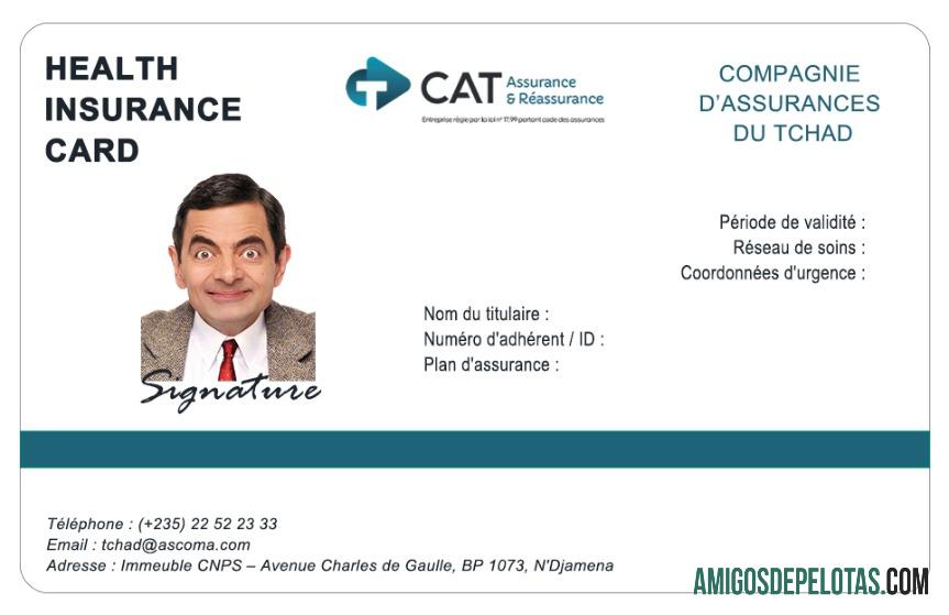 Cartão de seguro saúde do Chade amostra